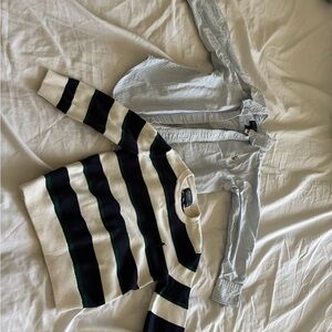 RL Polo Ralph Lauren Rugby Crew Blk Wht Striped Sweater Baby Blue Button Down 3